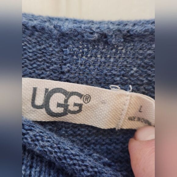 UGG L Blue Raglan Sleeve Round Neck Tight-Knit Lngslv Women's Pullover Sweater - Picture 2 of 9